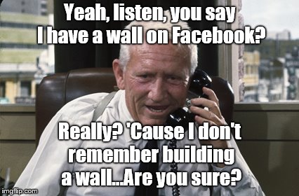 Tracy is as stumped by Facebook technology as Douglie is... | Yeah, listen, you say I have a wall on Facebook? Really? 'Cause I don't remember building a wall...Are you sure? | image tagged in tracy,facebook,facebook cut and paste,facebook wall,technology,douglie | made w/ Imgflip meme maker
