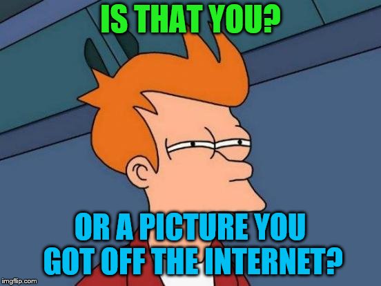 Futurama Fry Meme | IS THAT YOU? OR A PICTURE YOU GOT OFF THE INTERNET? | image tagged in memes,futurama fry | made w/ Imgflip meme maker