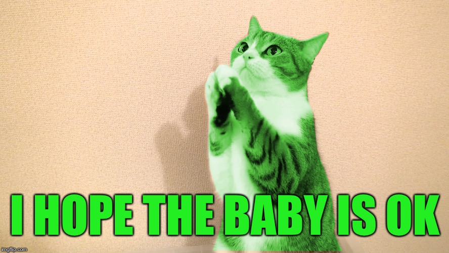 RayCat Pray | I HOPE THE BABY IS OK | image tagged in raycat pray | made w/ Imgflip meme maker
