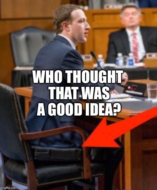 Zuckerberg goes to congress and sits in big boy chair  | WHO THOUGHT THAT WAS A GOOD IDEA? | image tagged in zuckerberg booster seat,zuckerberg goes to congress,fb goes to congress,zuckerberg in big boy chair | made w/ Imgflip meme maker