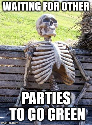 Waiting Skeleton Meme | WAITING FOR OTHER; PARTIES TO GO GREEN | image tagged in memes,waiting skeleton | made w/ Imgflip meme maker