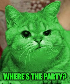 RayCat Annoyed | WHERE’S THE PARTY? | image tagged in raycat annoyed | made w/ Imgflip meme maker