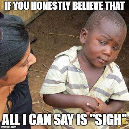 Third World Skeptical Kid Meme | IF YOU HONESTLY BELIEVE THAT ALL I CAN SAY IS "SIGH" | image tagged in memes,third world skeptical kid | made w/ Imgflip meme maker