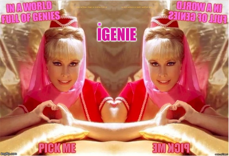 New heart hands version. Available at Walbahs | . IGENIE | image tagged in jeannie twins of genie,ipod,iphone,fbook,i dream of jeannie | made w/ Imgflip meme maker