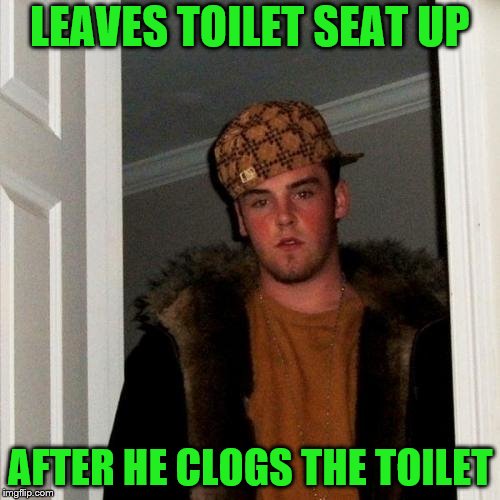 And doesn't bother to tell you. | LEAVES TOILET SEAT UP; AFTER HE CLOGS THE TOILET | image tagged in memes,scumbag steve,toilet seat up,toilet humor | made w/ Imgflip meme maker