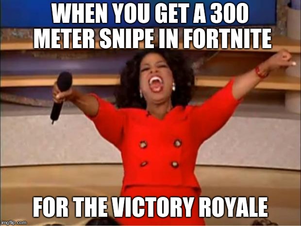 Oprah You Get A Meme | WHEN YOU GET A 300 METER SNIPE IN FORTNITE; FOR THE VICTORY ROYALE | image tagged in memes,oprah you get a | made w/ Imgflip meme maker