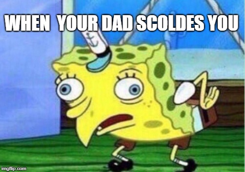Mocking Spongebob Meme | WHEN  YOUR DAD SCOLDES YOU | image tagged in memes,mocking spongebob | made w/ Imgflip meme maker
