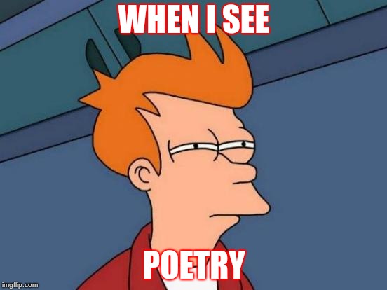 Futurama Fry | WHEN I SEE; POETRY | image tagged in memes,futurama fry | made w/ Imgflip meme maker