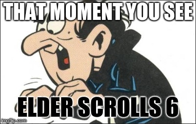 Elder scrolls funny | THAT MOMENT YOU SEE; ELDER SCROLLS 6 | image tagged in elder scrolls | made w/ Imgflip meme maker