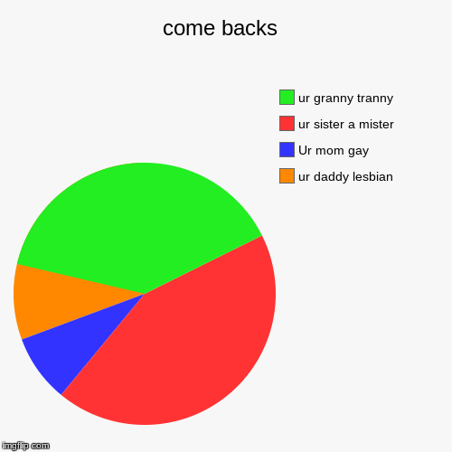 come backs  | ur daddy lesbian , Ur mom gay, ur sister a mister, ur granny tranny | image tagged in funny,pie charts | made w/ Imgflip chart maker