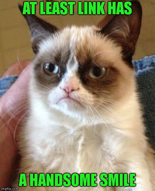 Grumpy Cat Meme | AT LEAST LINK HAS A HANDSOME SMILE | image tagged in memes,grumpy cat | made w/ Imgflip meme maker