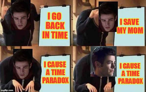 Flash's plan | I GO BACK IN TIME; I SAVE MY MOM; I CAUSE A TIME PARADOX; I CAUSE A TIME PARADOX | image tagged in gru's plan,memes,funny,flash,flashpoint,arrowverse | made w/ Imgflip meme maker