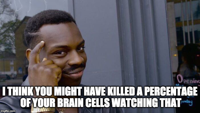 Roll Safe Think About It Meme | I THINK YOU MIGHT HAVE KILLED A PERCENTAGE OF YOUR BRAIN CELLS WATCHING THAT | image tagged in memes,roll safe think about it | made w/ Imgflip meme maker