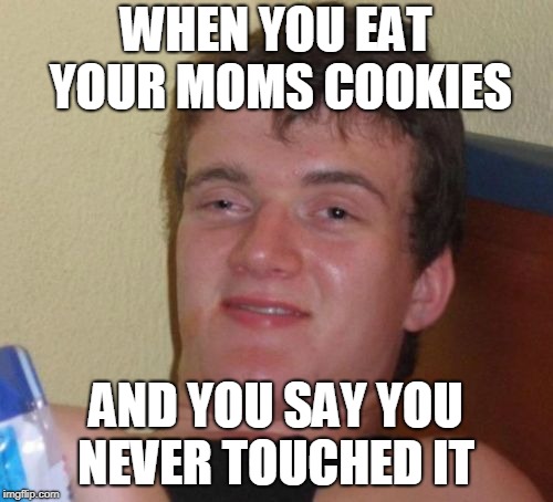 10 Guy Meme | WHEN YOU EAT YOUR MOMS COOKIES; AND YOU SAY YOU NEVER TOUCHED IT | image tagged in memes,10 guy | made w/ Imgflip meme maker