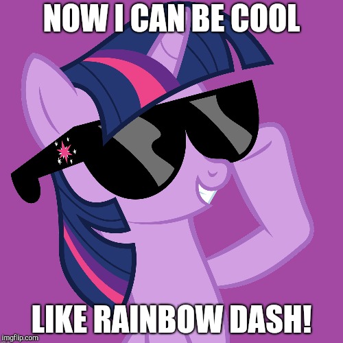 20% cooler Twilight Sparkle! | NOW I CAN BE COOL; LIKE RAINBOW DASH! | image tagged in memes,rainbow dash,twilight sparkle,cool,cooler | made w/ Imgflip meme maker