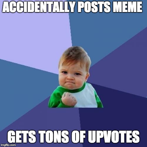 Success Kid Meme | ACCIDENTALLY POSTS MEME; GETS TONS OF UPVOTES | image tagged in memes,success kid | made w/ Imgflip meme maker