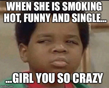 WHEN SHE IS SMOKING HOT, FUNNY AND SINGLE... ...GIRL YOU SO CRAZY | image tagged in funny and smoking hot | made w/ Imgflip meme maker