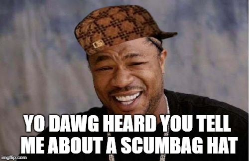 Yo Dawg Heard You Meme | YO DAWG HEARD YOU TELL ME ABOUT A SCUMBAG HAT | image tagged in memes,yo dawg heard you,scumbag | made w/ Imgflip meme maker