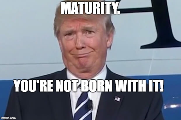 donald trump | MATURITY. YOU'RE NOT BORN WITH IT! | image tagged in donald trump | made w/ Imgflip meme maker