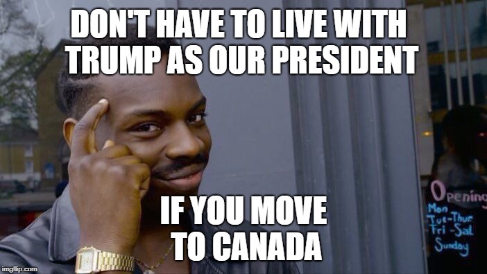 trump can't boss you around after you see this meme | DON'T HAVE TO LIVE WITH TRUMP AS OUR PRESIDENT; IF YOU MOVE TO CANADA | image tagged in memes,roll safe think about it,donald trump memes,trump memes,canada memes,move to canada memes | made w/ Imgflip meme maker