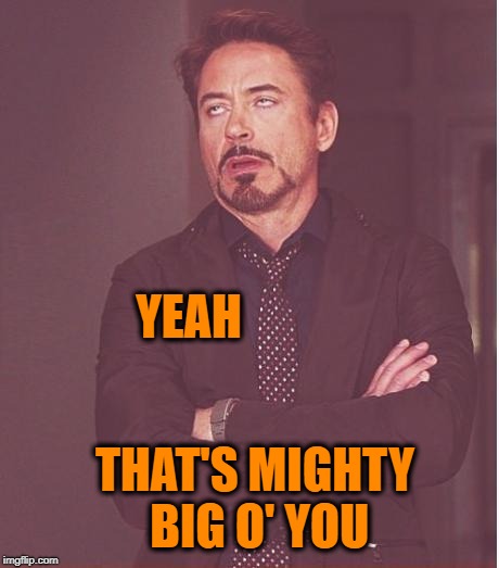 Face You Make Robert Downey Jr Meme | YEAH THAT'S MIGHTY BIG O' YOU | image tagged in memes,face you make robert downey jr | made w/ Imgflip meme maker