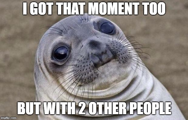 Awkward Moment Sealion Meme | I GOT THAT MOMENT TOO BUT WITH 2 OTHER PEOPLE | image tagged in memes,awkward moment sealion | made w/ Imgflip meme maker