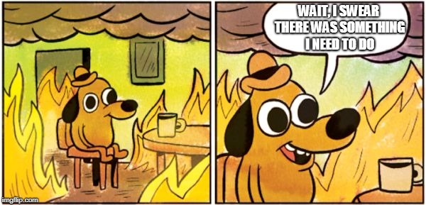 burning dog | WAIT, I SWEAR THERE WAS SOMETHING I NEED TO DO | image tagged in burning dog | made w/ Imgflip meme maker