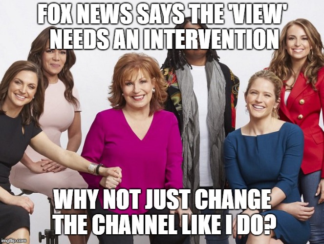 The View | FOX NEWS SAYS THE 'VIEW' NEEDS AN INTERVENTION; WHY NOT JUST CHANGE THE CHANNEL LIKE I DO? | image tagged in view,sucks,tv,show,woman | made w/ Imgflip meme maker