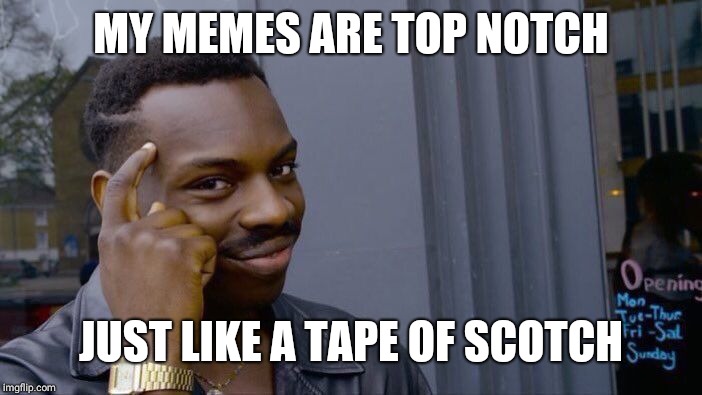 Roll Safe Think About It Meme | MY MEMES ARE TOP NOTCH; JUST LIKE A TAPE OF SCOTCH | image tagged in memes,roll safe think about it | made w/ Imgflip meme maker