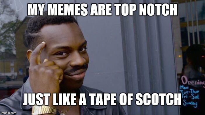 Roll Safe Think About It | MY MEMES ARE TOP NOTCH; JUST LIKE A TAPE OF SCOTCH | image tagged in memes,roll safe think about it | made w/ Imgflip meme maker