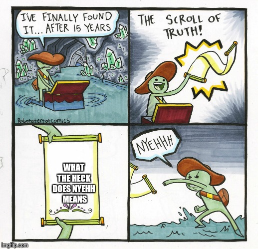 The Scroll Of Truth Meme | WHAT THE HECK DOES NYEHH  MEANS | image tagged in memes,the scroll of truth | made w/ Imgflip meme maker