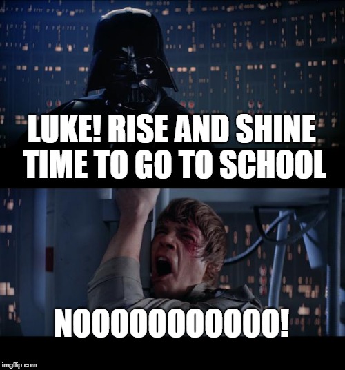 Star Wars No Meme | LUKE! RISE AND SHINE TIME TO GO TO SCHOOL; NOOOOOOOOOOO! | image tagged in memes,star wars no | made w/ Imgflip meme maker