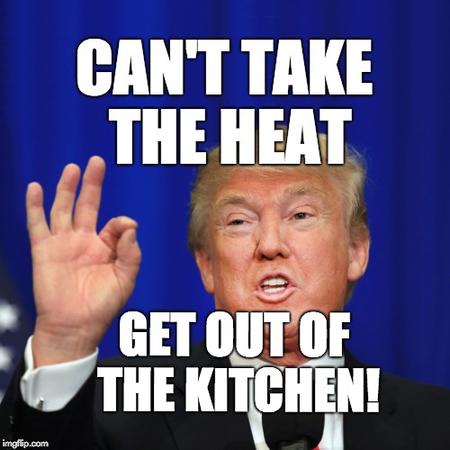 Can't take the heat, get out of the kitchen! | CAN'T TAKE THE HEAT; GET OUT OF THE KITCHEN! | image tagged in trump,maga,fraud,conman,donald trump | made w/ Imgflip meme maker