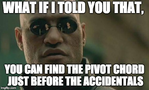Matrix Morpheus Meme | WHAT IF I TOLD YOU THAT, YOU CAN FIND THE PIVOT CHORD JUST BEFORE THE ACCIDENTALS | image tagged in memes,matrix morpheus | made w/ Imgflip meme maker