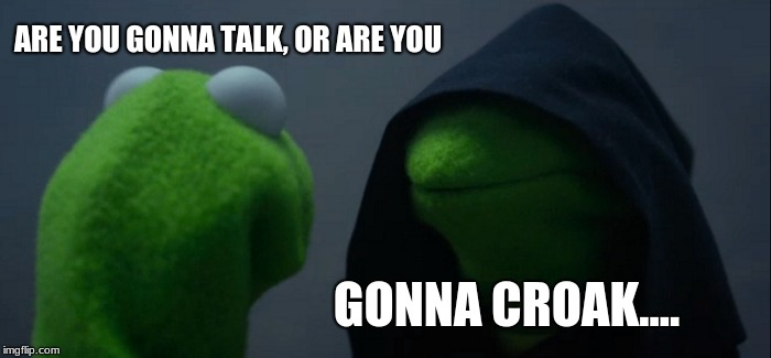 I'd rather talk | ARE YOU GONNA TALK, OR ARE YOU; GONNA CROAK.... | image tagged in memes,evil kermit | made w/ Imgflip meme maker