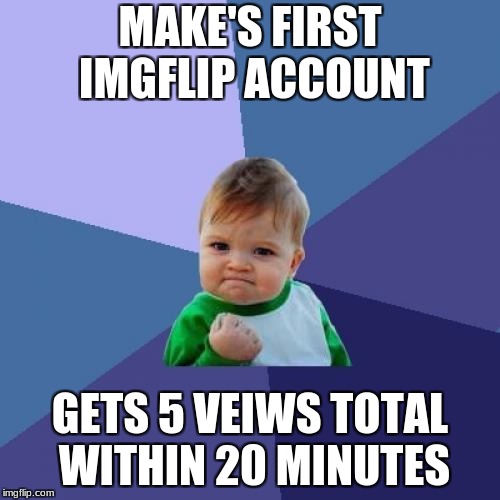 Success Kid Meme | MAKE'S FIRST IMGFLIP ACCOUNT; GETS 5 VEIWS TOTAL WITHIN 20 MINUTES | image tagged in memes,success kid | made w/ Imgflip meme maker