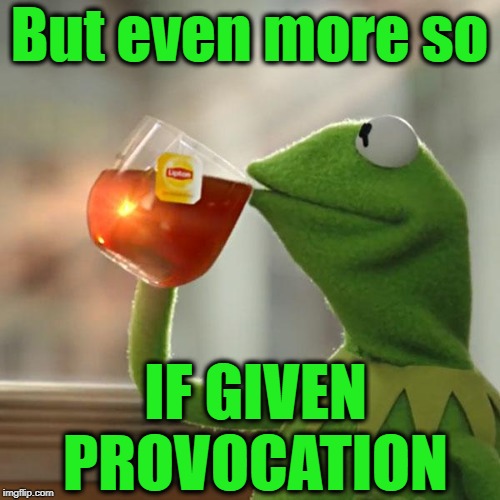 But That's None Of My Business Meme | But even more so IF GIVEN PROVOCATION | image tagged in memes,but thats none of my business,kermit the frog | made w/ Imgflip meme maker