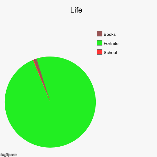 Life  | School, Fortnite , Books | image tagged in funny,pie charts | made w/ Imgflip chart maker