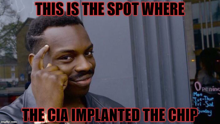 Roll Safe Think About It Meme | THIS IS THE SPOT WHERE THE CIA IMPLANTED THE CHIP | image tagged in memes,roll safe think about it | made w/ Imgflip meme maker