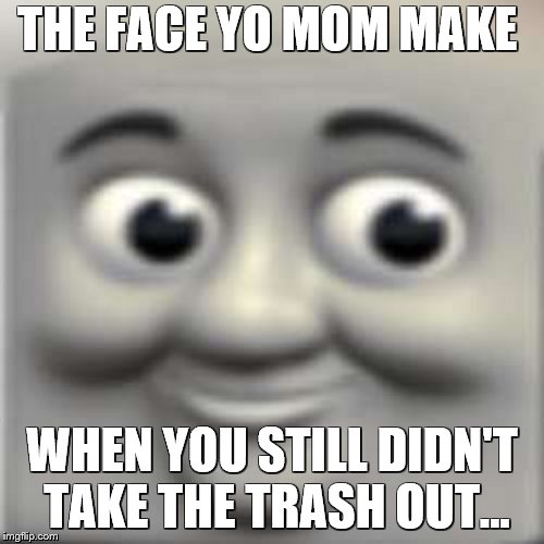 Thomas the "dank" engine | THE FACE YO MOM MAKE; WHEN YOU STILL DIDN'T TAKE THE TRASH OUT... | image tagged in thomas the dank engine | made w/ Imgflip meme maker
