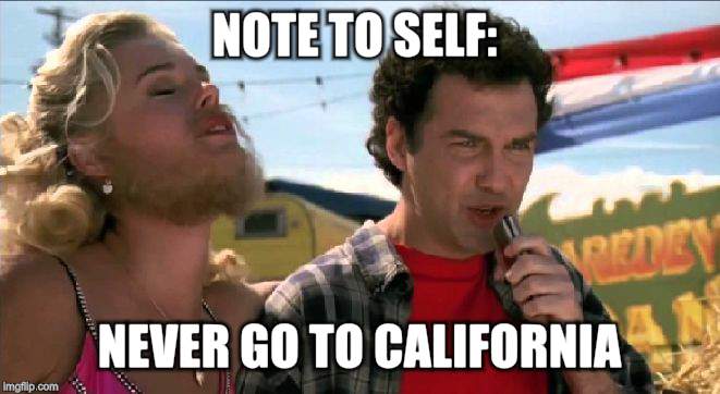 Note to self | NOTE TO SELF: NEVER GO TO CALIFORNIA. | image tagged in note to self | made w/ Imgflip meme maker
