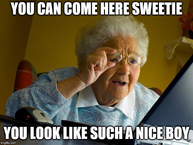 Grandma Finds The Internet Meme | YOU CAN COME HERE SWEETIE YOU LOOK LIKE SUCH A NICE BOY | image tagged in memes,grandma finds the internet | made w/ Imgflip meme maker