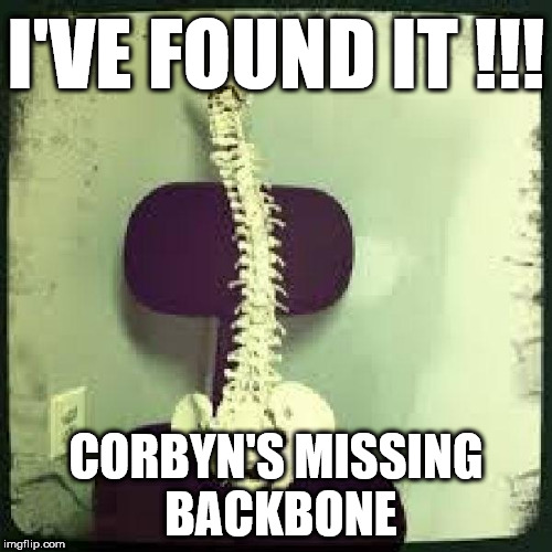 Spineless Corbyn | I'VE FOUND IT !!! CORBYN'S MISSING BACKBONE | image tagged in corbny eww,communist socialist,party of haters,momentum,funny,anti-semitism | made w/ Imgflip meme maker