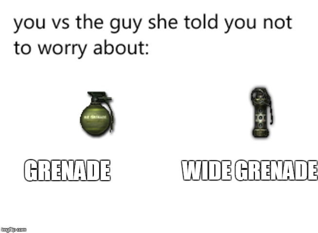 oh, ok | WIDE GRENADE; GRENADE | image tagged in you,you vs the guy she tells you not to worry about | made w/ Imgflip meme maker
