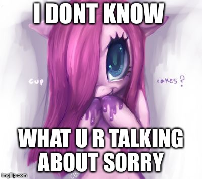 mlp loves to kill | I DONT KNOW; WHAT U R TALKING ABOUT SORRY | image tagged in mlp loves to kill | made w/ Imgflip meme maker