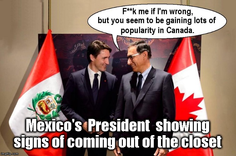 Trudeau's Popularity | Mexico's  President  showing signs of coming out of the
closet | image tagged in justin trudeau,funny memes,funny meme | made w/ Imgflip meme maker