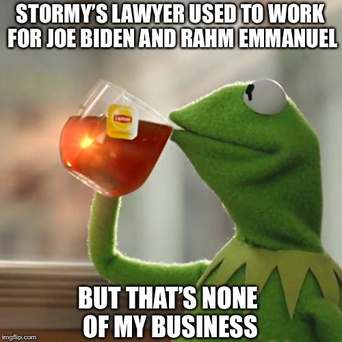 But That's None Of My Business | STORMY’S LAWYER USED TO WORK FOR JOE BIDEN AND RAHM EMMANUEL; BUT THAT’S NONE OF MY BUSINESS | image tagged in memes,but thats none of my business,kermit the frog,politics,stormy daniels | made w/ Imgflip meme maker