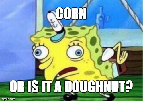 corn is good | CORN; OR IS IT A DOUGHNUT? | image tagged in i cant see,dank,mocking spongebob | made w/ Imgflip meme maker