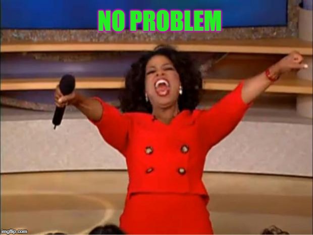 Oprah You Get A Meme | NO PROBLEM | image tagged in memes,oprah you get a | made w/ Imgflip meme maker