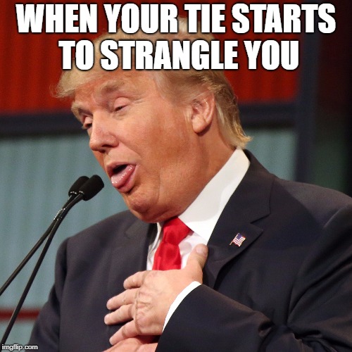 Donald trump is choking | WHEN YOUR TIE STARTS TO STRANGLE YOU | image tagged in donald trump memes,tie memes,trump memes,president memes,donald duck memes | made w/ Imgflip meme maker